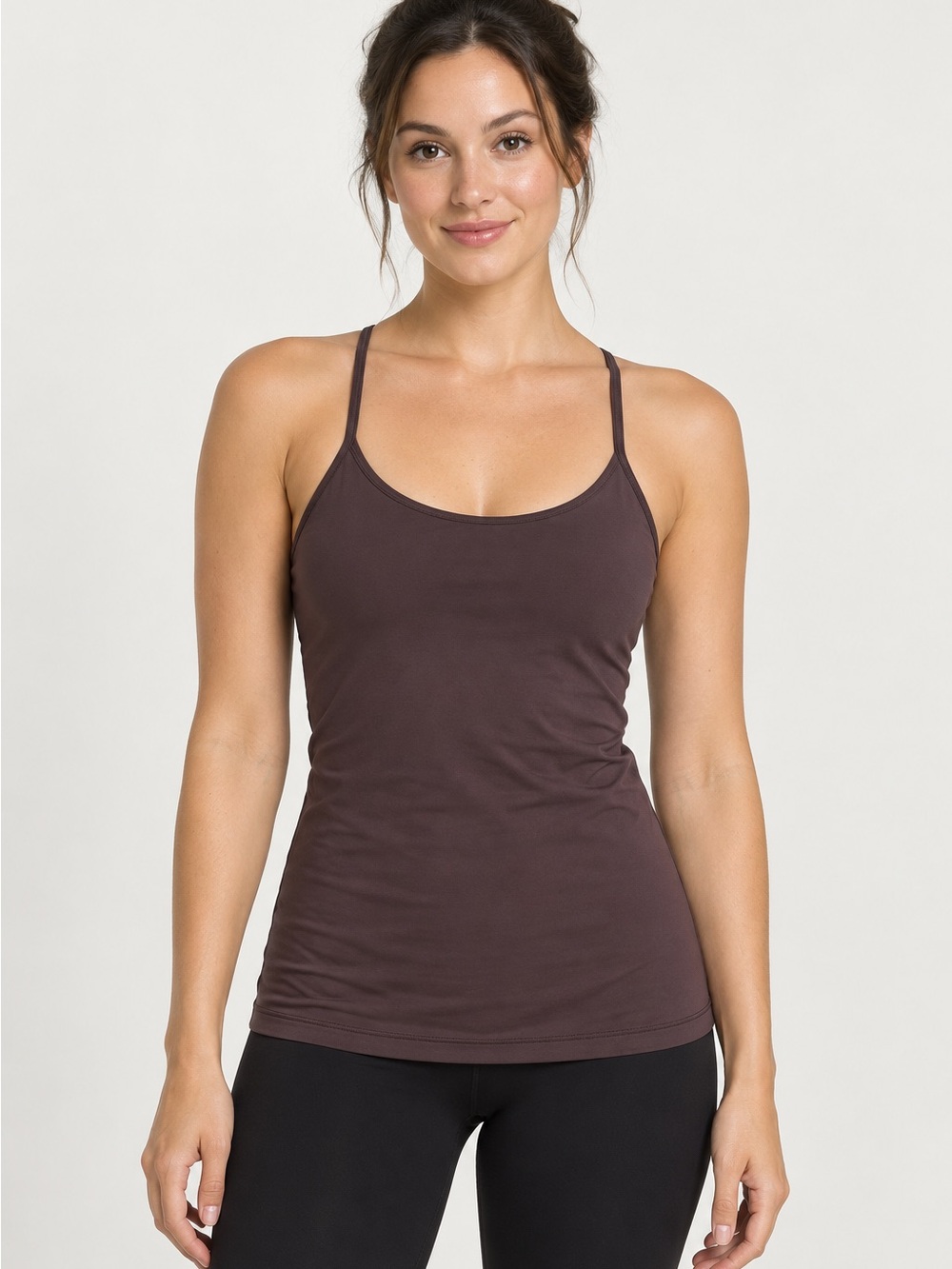 Lululemon Power Y Tank Size 6 Deep Plum Brown Built-In Bra Y Back Athleisure